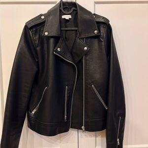 Topshop Faux Leather Biker Jacket in Black
